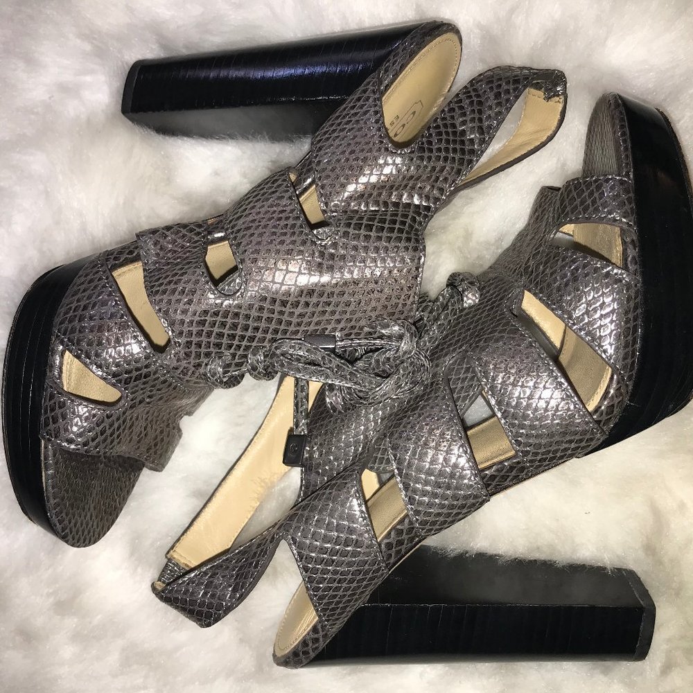 COACH Metallic Embossed Lace-Up Platform Sandal